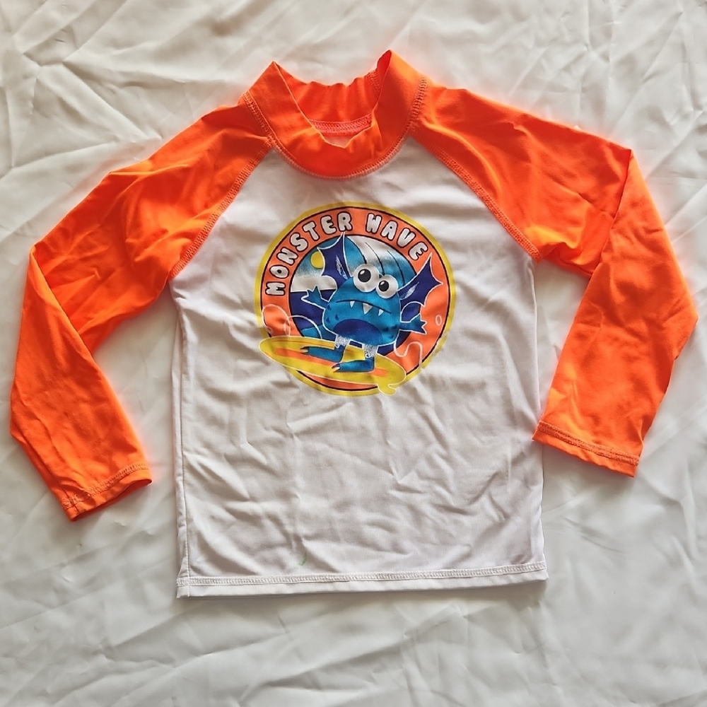 Place Orange and White Rashguard Swim Shirt
